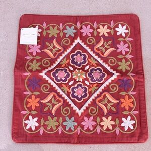 NWT Pottery Barn Red Floral Romanian Embroidered Pillow Cover 18x18